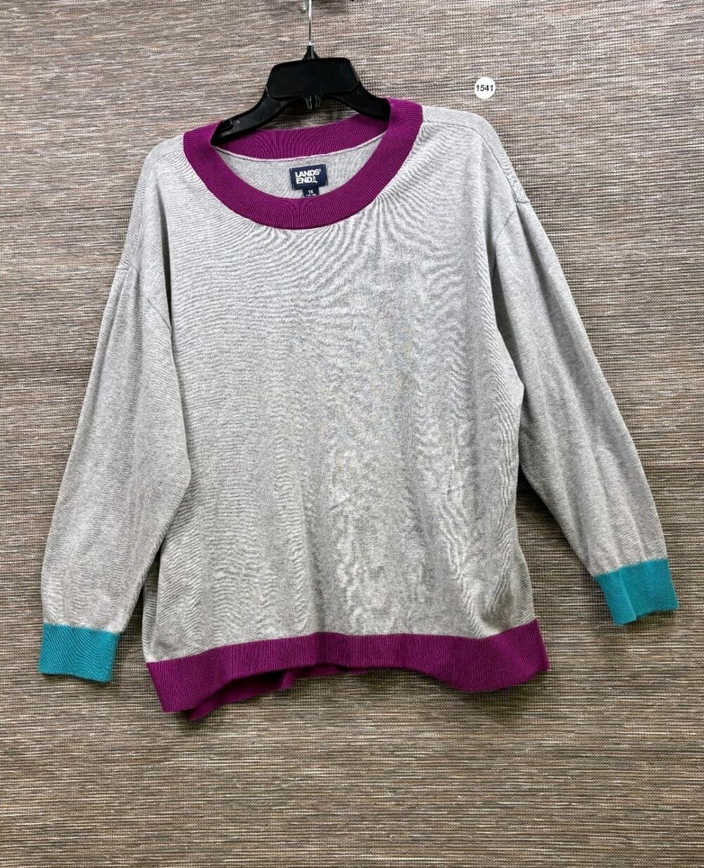 Lands End Knit Sweater Womens Size 1X Gray Round Neck Long Sleeve